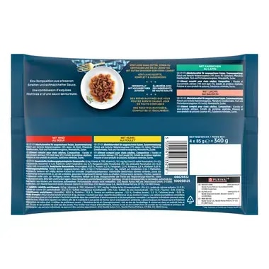 GOURMET Perle Erlesene Streifen in Sauce mit Rind, Huhn, Kaninchen, Lachs