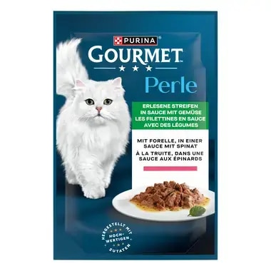 GOURMET Perle Erlesene Streifen in Sauce mit Forelle & Spinat