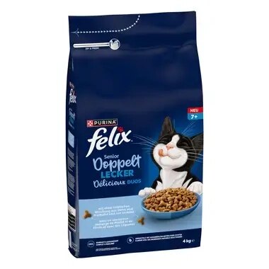 FELIX® Doppelt Lecker 7+ mit einer köstlichen Mischung aus Huhn und Truthahn und mit Gemüse