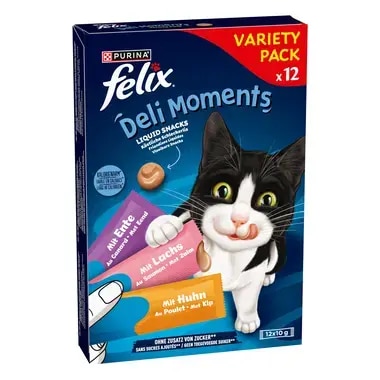 FELIX® Deli Moments™ Köstliche Schleckerlis für Katzen mit Ente, Lachs und Huhn