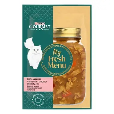 ​GOURMET™ My Fresh Menu reich an Lachs, garniert mit Karotten und Tomaten