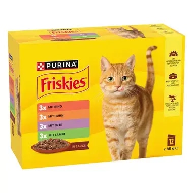 PURINA® FRISKIES® Adult in Sauce mit Rind, Huhn, Ente, Lamm