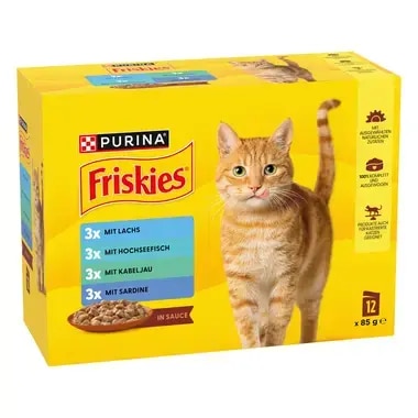 PURINA® FRISKIES® Adult in Sauce mit Lachs, Hochseefisch, Kabeljau, Sardine