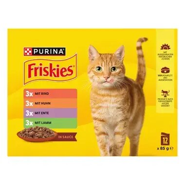 PURINA® FRISKIES® Adult in Sauce mit Rind, Huhn, Ente, Lamm