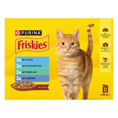 PURINA® FRISKIES® Adult in Sauce mit Lachs, Hochseefisch, Kabeljau, Sardine
