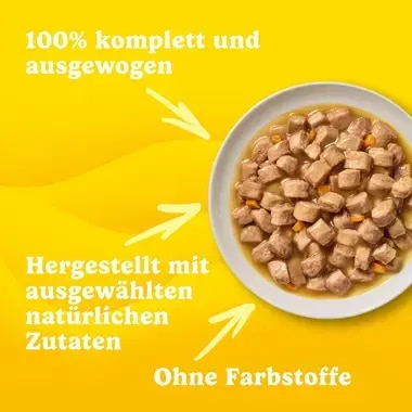 PURINA® FRISKIES® Adult in Sauce mit Huhn und Karotten, Lachs und grünen Bohnen, Truthahn, Kabeljau