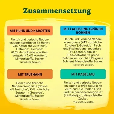 PURINA® FRISKIES® Adult in Sauce mit Huhn und Karotten, Lachs und grünen Bohnen, Truthahn, Kabeljau
