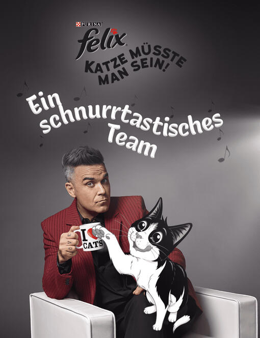 Felix und Robbie gemeinsam, Robbie hält eine "I love cats"-Tasse